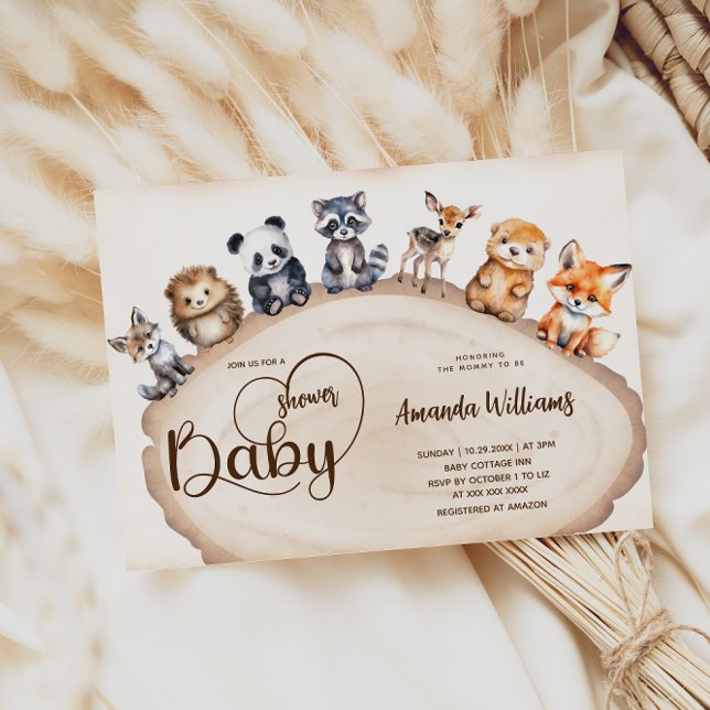 Invitation Bois en bois Bois Bébé Animaux Baby shower (Créateur téléchargé)