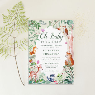Invitation Bois Enchanté Bois Animaux Baby shower mignon