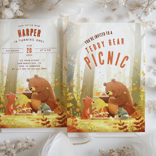 Invitation Bois enchanté - Pique-nique d'ours en peluche pour