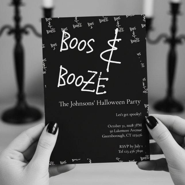 Invitation Bois et Booze Halloween Party Noir et Blanc (Créateur téléchargé)