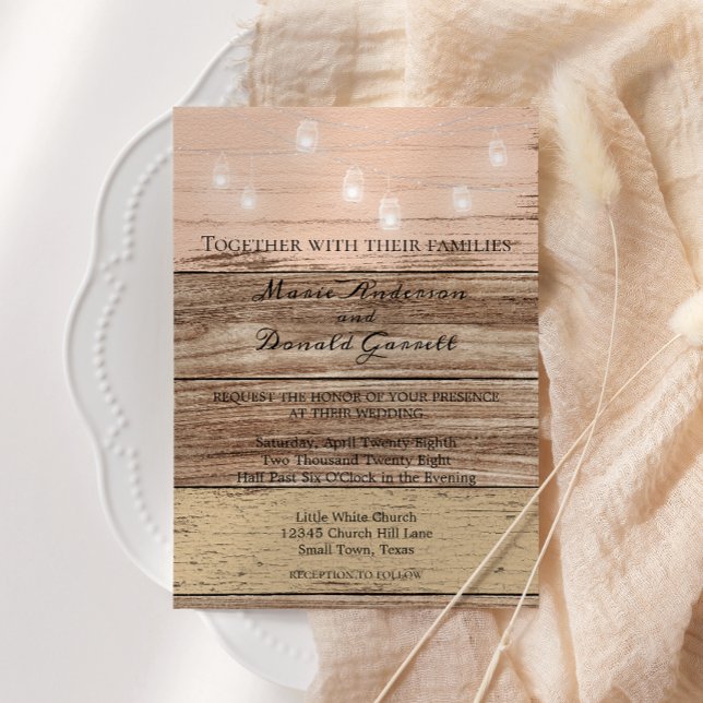 Invitation Bois et lanternes roses rustiques (Créateur téléchargé)