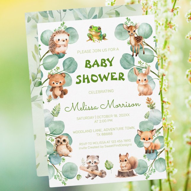 Invitation Bois Eucalyptus Baby Boy Douche (Woodland Eucalyptus Baby Boy Shower Invitation)