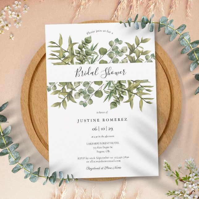 Invitation Bois Eucalyptus Fête des mariées verte (Woodland Eucalyptus Greenery Bridal Shower Invitation)