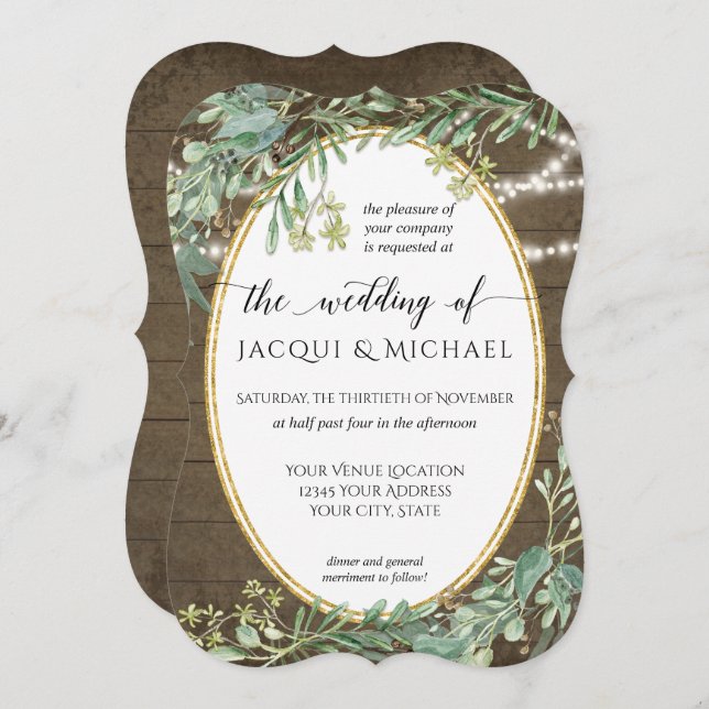 Invitation Bois Eucalyptus Feuille Lumières Russes Aquarelle (Devant / Derrière)