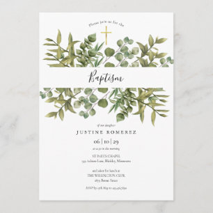 Invitation Bois Eucalyptus Verdure Baptême Christening