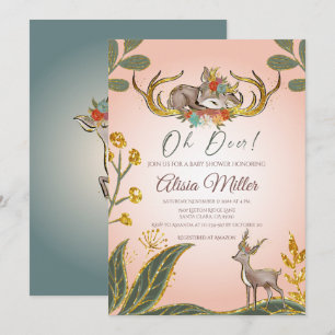 Invitation Bois Fantaisie Verdure Animaux de la Forêt Cerf