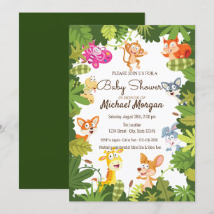 Invitation Bois, Feuilles, Baby shower d'animaux forestiers