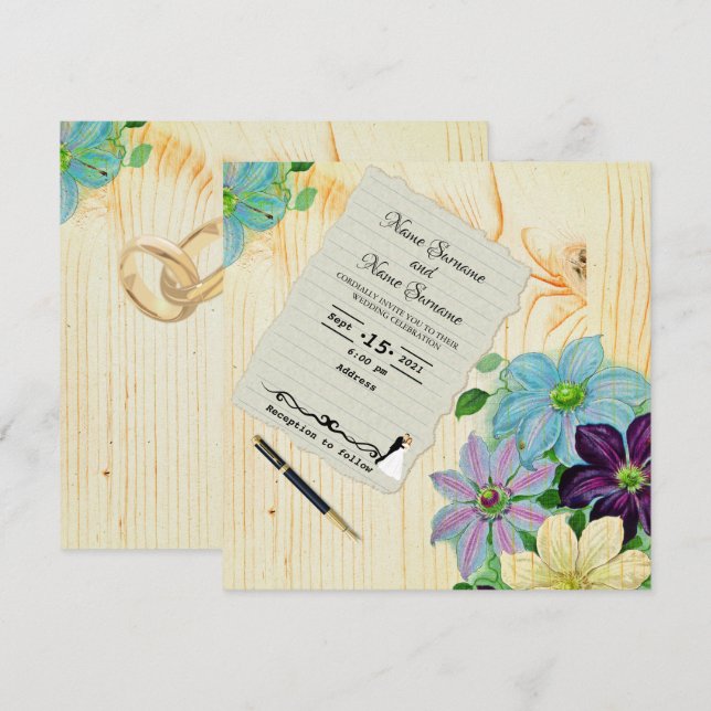 Invitation Bois floral (Devant / Derrière)