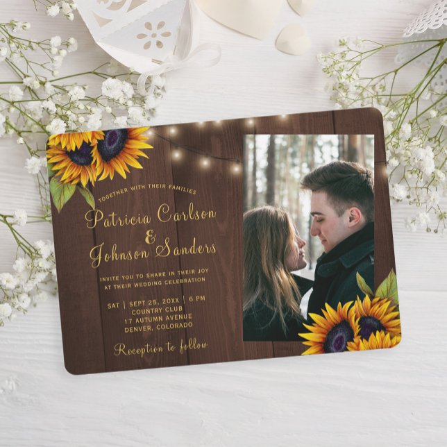 Invitation Bois floral rustique mariage photo personnalisé (Créateur téléchargé)
