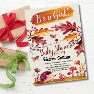 Invitation Bois Forêt Animaux Hérisson Baby shower fille