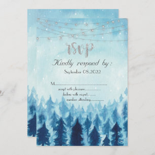 Invitation Bois, Forêt, Pins Arbres Bleu RSVP