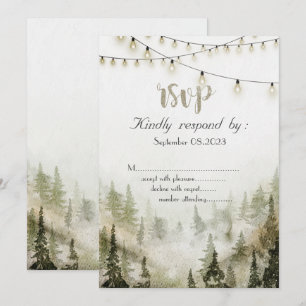 Invitation Bois,Forêt,Pins,Lumières de corde RSVP