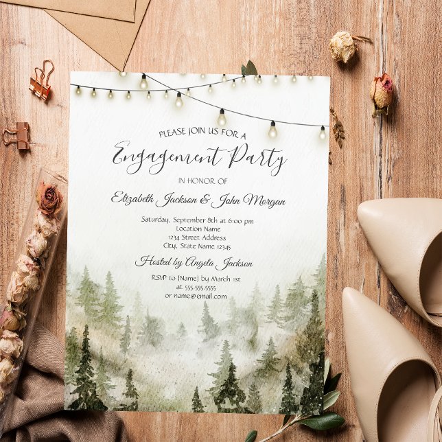 Invitation Bois, Forêt, Pins, Lumières Fiançailles (Créateur téléchargé)