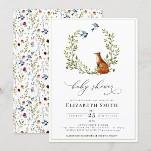 Invitation Bois Fox Floral Genre Baby shower neutre