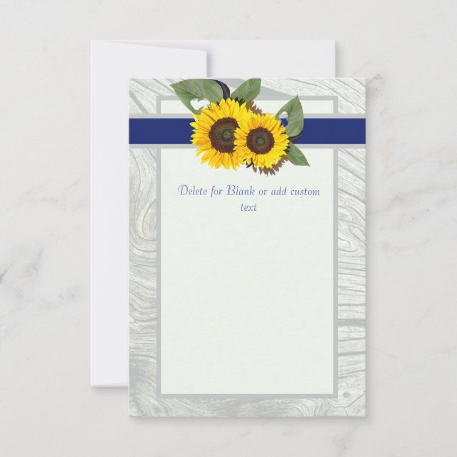 Invitation Bois gris Fleur de tournesol bleu Mariage rustique (Devant)