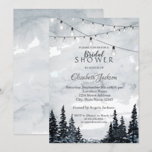 Invitation  Bois, Guirlandes Lumineuses, Aquarelle 