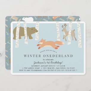 Invitation Bois Hiver Onederland Bleu 1er anniversaire