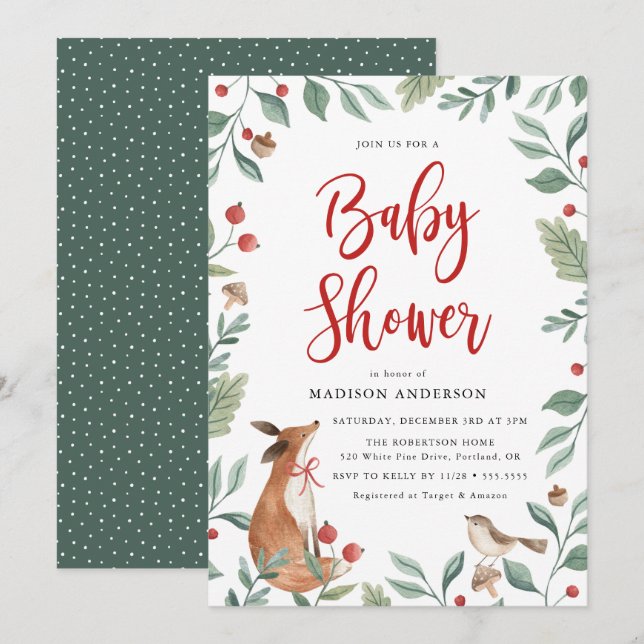Invitation Bois hivernal | Baby Shower (Devant / Derrière)