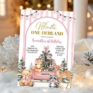 Invitation Bois hivernaux Onederland fille premier anniversai