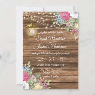 Invitation Bois, lanterne et beau Mariage de fleurs de printe