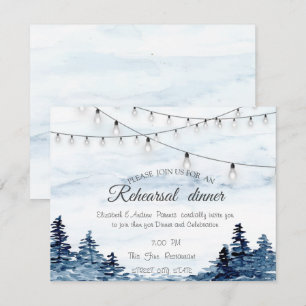 Invitation Bois,Lumières Guirlandes, Aquarelle Dîner de Répét