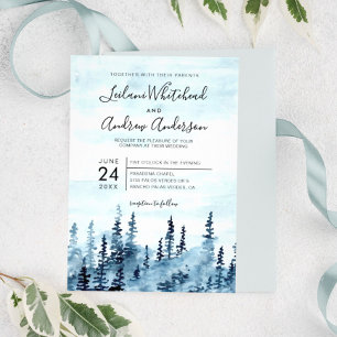 Invitation Bois Mariage bleu aquarelle de forêt
