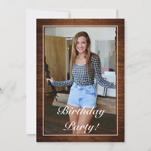 Invitation Bois neigeux & Forêt Campagne Pine Photo Anniversa (Dos)