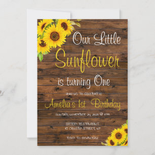 Invitation Bois Notre Petite Fleur De Soleil Floral Anniversa