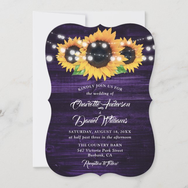 Invitation Bois pourpre rustique et Mariage de tournesol (Devant)