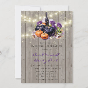 Invitation Bois Purple Lumières Citrouille Vin Verre Mariage