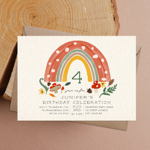 Invitation Bois Rainbow Mushroom Botanique Anniversaire