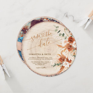 Invitation Bois rond rustique coupé Grain Enregistrer la cart