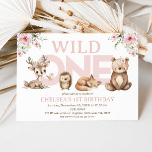 Invitation Bois rose Fleur sauvage Wild Un 1er anniversaire