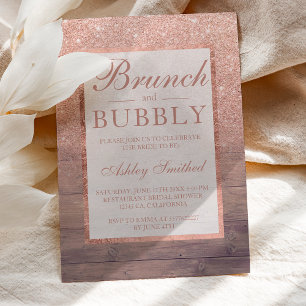 Invitation Bois rose parties scintillant or brunch bubbly nup