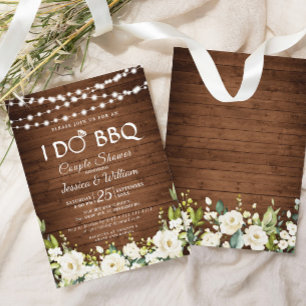 Invitation Bois & Roses Blanches Floral I Do BBQ Couple Douch