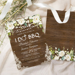 Invitation Bois & Roses Blanches Floral I Do BBQ Fête des mar
