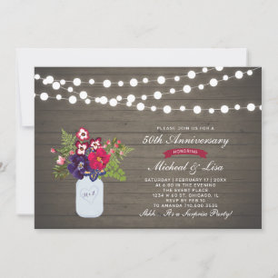 Invitation Bois Rustique 50e Anniversaire de Mariage Surprise