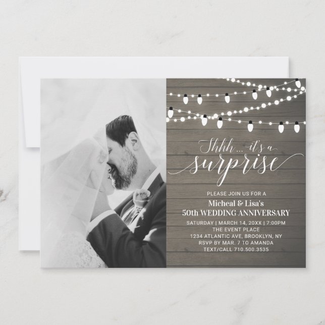 Invitation Bois Rustique 50e Photo Anniversaire de Mariage (Devant)
