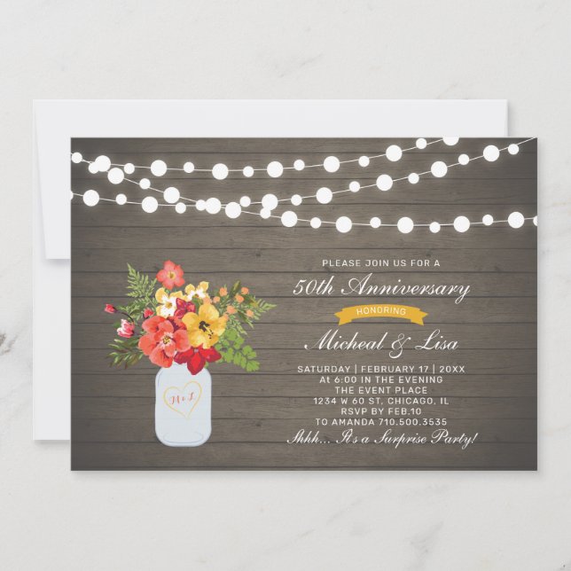 Invitation Bois Rustique 50e Surprise Mariage Anniversaire de (Devant)