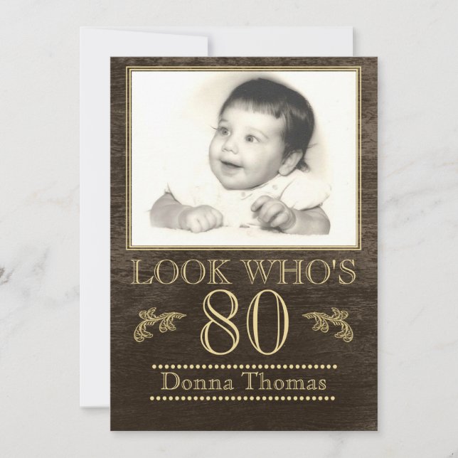 Invitation Bois rustique 80e anniversaire Photo (Devant)