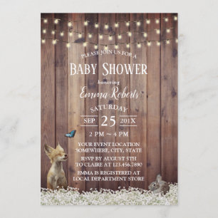 Invitation Bois rustique Animaux Chaîne Baby shower clair