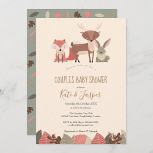 Invitation Bois rustique Animaux Couples Baby shower forestie