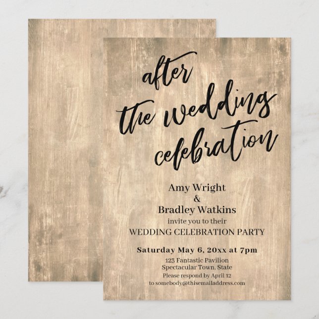 Invitation Bois Rustique Après la Fête de Mariage (Devant / Derrière)
