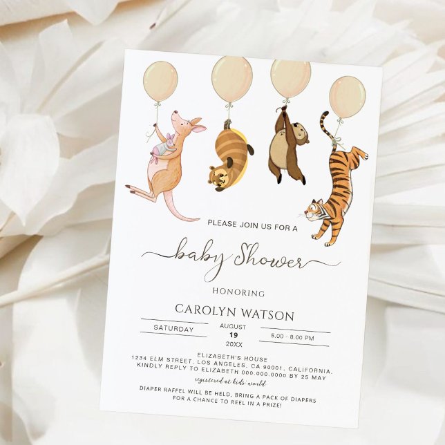 Invitation Bois rustique aquarelle Baby shower Kangaroo (Créateur téléchargé)
