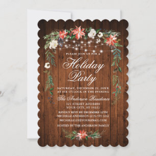 Invitation Bois rustique Aquarelle Poinsettia Lumières Vacanc
