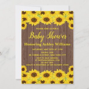 Invitation Bois rustique Aquarelle Tournesols Baby shower mou
