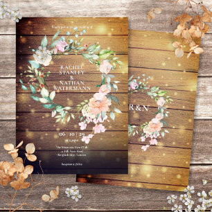 Invitation Bois rustique Aquarelle Verdure Floral Mariage