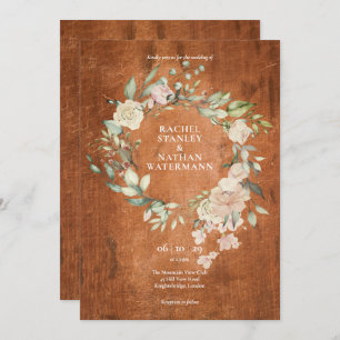 Invitation Bois rustique Aquarelle Verdure Floral Mariage