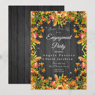 Invitation Bois rustique Automne Aquarelle Fleurs Étincelles
