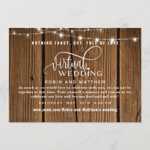 Invitation Bois rustique avec lumières, Mariage virtuel en li